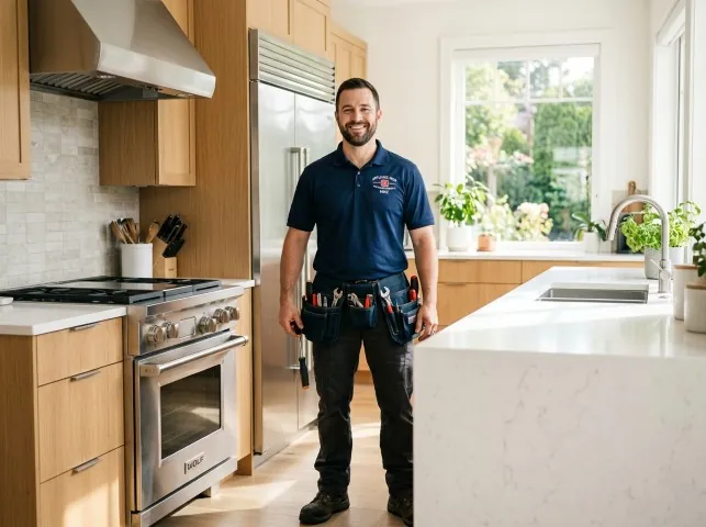 Appliance Repair Hero technician in a Bloomfield, CT kitchen after an appliance repair